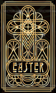 Happy Easter vip golden card, art deco style, vector  - vector clip art