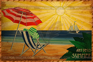 Art deco invitation card, Tropical relax beach, vector  - vector clipart