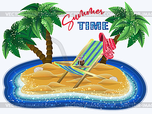 Summer time vip card with tropical island, vector - vector clip art