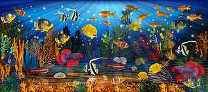 Underwater banner with tropical fish. vector  - vector clip art