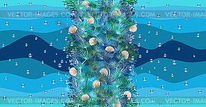 Seamless pattern, underwater banner with seashell - vector clipart