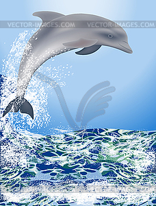 Water background with dolphin. vector illustration - vector image