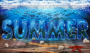 Summer Underwater wallpaper with starfish. vector  - vector image