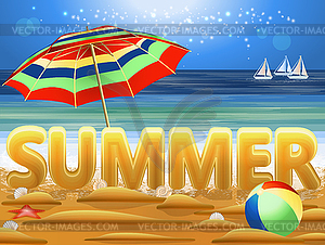 Summer sea background with umbrella. vector illustratio - vector clip art