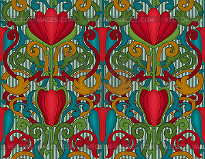 Floral seamless pattern in art nouveau style, vector  - vector clipart