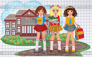 Back to school. Young Girlfriends classmates  - vector image