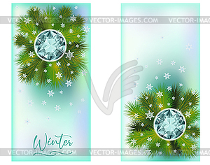 Season winter vertical banners with diamond, snow and p - color vector clipart