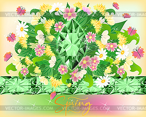 Season spring vip card  with emerald diamond and flower - vector clipart