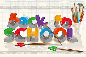 Back to School card with brushes and paints, vector - vector clipart