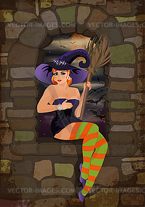 Happy Halloween vip card with sexy witch. vector illust - vector image