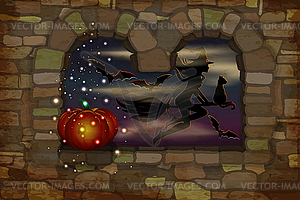 Happy Halloween vip card with witch magic pumpkin. vect - vector clip art
