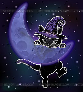 Happy halloween baclground, black moon kitten, vector  - vector image