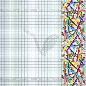 Вернемся к школьной тетради с карандашами и кистями, - изображение в векторном виде