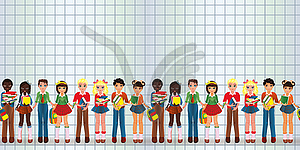 Back to school, young friend and girlfriend, boy and gi - royalty-free vector clipart