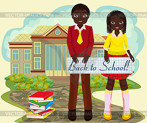 Back to school card, friend and girlfriend, boy and gir - vector clipart