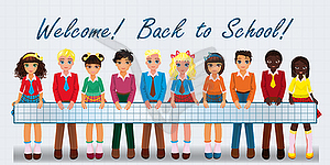 Back to school banner, friend and girlfriend, boy and g - vector image