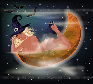 Happy Halloween card, sexual  witch and moon. vector il - vector clipart