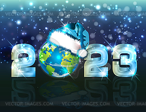 Поздравительная открытка с Новым годом 2023 года с глобусом, векторная картинка - изображение в векторном виде