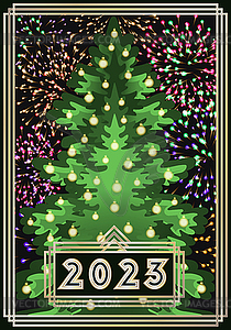 С Новым 2023 годом, рождественская елка в стиле арт-деко, вект - клипарт в векторном виде