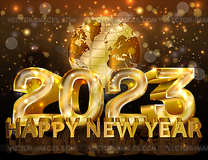 Счастливого Нового года 2023 года золотая vip-карта с глобусом, вектор  - рисунок в векторном формате