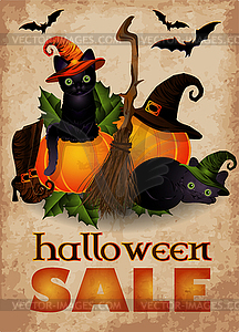 Happy Halloween sale background with cats and pumpkin,  - vector clipart