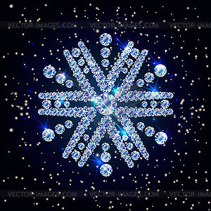 Happy new year. Diamond snowflake xmas card, vector - vector image