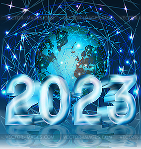 Happy New 2023 year background with planet Earth, vecto - stock vector clipart