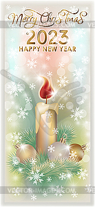 Merry Christmas, New 2023 year background with candle,  - vector clip art