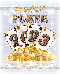 Рождественский фон казино с покерными картами и золотыми - векторизованный клипарт