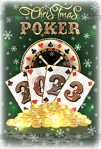 Christmas casino invitation card, New 2023 year, vector - vector image