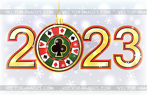 Новый 2023 год. Рождественский баннер казино с покерными клубами - изображение векторного клипарта