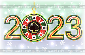 Happy New 2023 year. Christmas Casino banner with poker - vector clip art