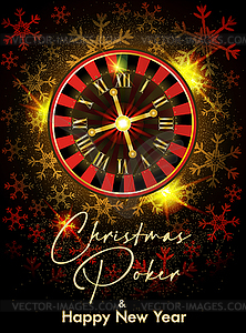 Happy New year greeting card. Christmas Casino roulette - vector image