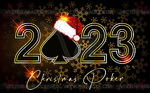 Новый 2023 год, Рождественский баннер казино с spade poker - клипарт