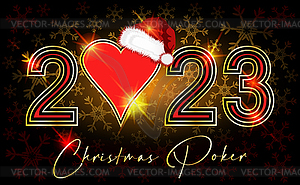 New 2023 year, Christmas Casino banner with hearts poke - vector image