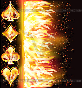 Fire casino background with poker sign, vector illustra - vector image