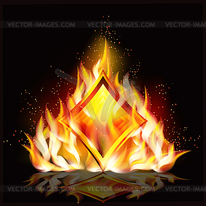 Fire casino invitation, poker diamonds card, vector ill - vector image