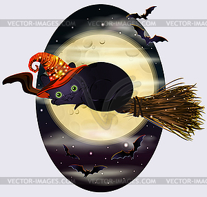 Счастливого Хэллоуина VIP-карта, черная кошка и луна, вектор i - рисунок в векторе