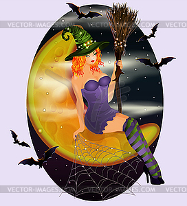 Halloween moon and red hair witch , vip card, vector il - vector image