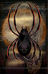 Casino Halloween vip poker card, full moon and spider s - vector image