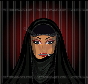 Burka is like a prison. Muslim Women mouth closed with  - stock vector clipart