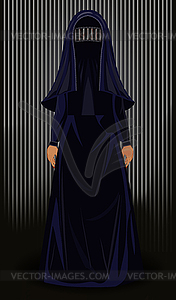 Burka is like a prison. Muslim woman in burqa metal pri - color vector clipart