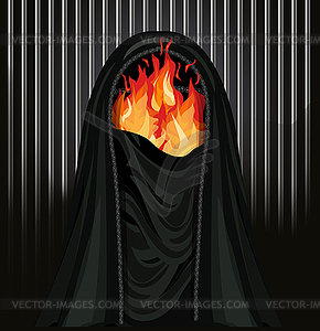 Burka is like a prison. Muslim woman in burqa with flam - vector clipart
