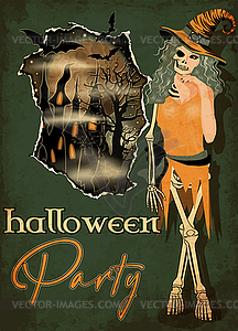 Halloween Party invitation card, witch skeleton invites - vector clipart