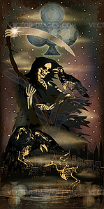 Halloween poker clubs card Grim Reaper with crow skelet - vector clipart