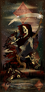 Halloween poker diamonds card Grim Reaper with crow - vector clip art