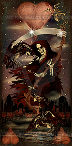 Halloween poker hearts card Grim Reaper with crow skele - vector image