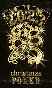 New 2023 year. Christmas Casino banner with poker cards - vector image