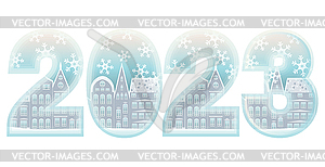 New 2023 year winter city banner, vector illustration - vector clipart