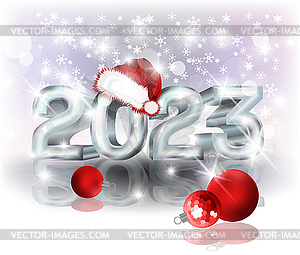 New 2023 year winter banner with xmas balls and santa c - color vector clipart